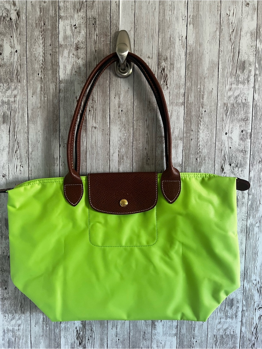 Longchamp Le Pliage Lime Green Nylon Tote Shoulder Bag